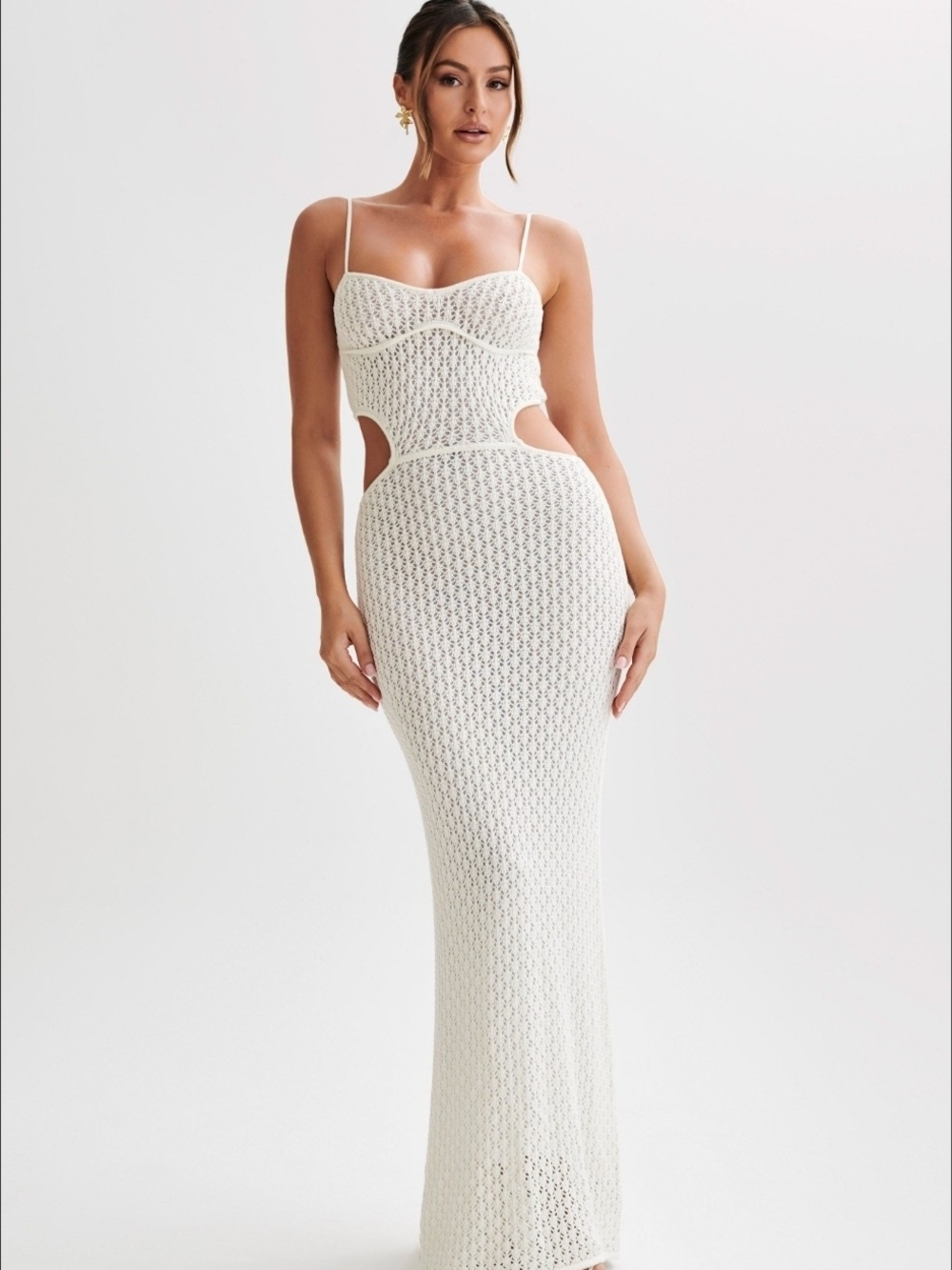 Meshki White Crochet Cutout Maxi Dress